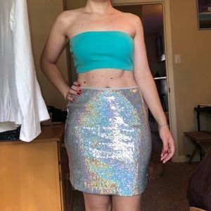 Never worn! Shiny silver sequin mini skirt! ✨